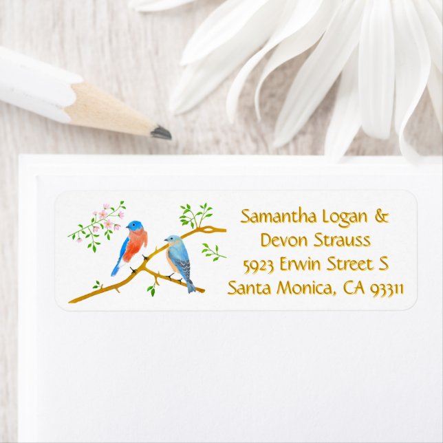 Étiquette Bluebirds Wedding Return Address Labels (En situation)