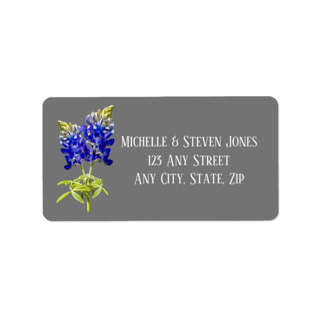 Étiquette Bluebonnets du Texas sur le gris foncé, mariage du (Devant)
