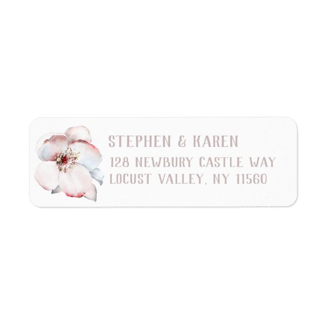 Étiquette Blush & Blue Elegant Flower Adresse de retour (Devant)