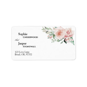 Étiquette Blush Floral White Wedding Address Label