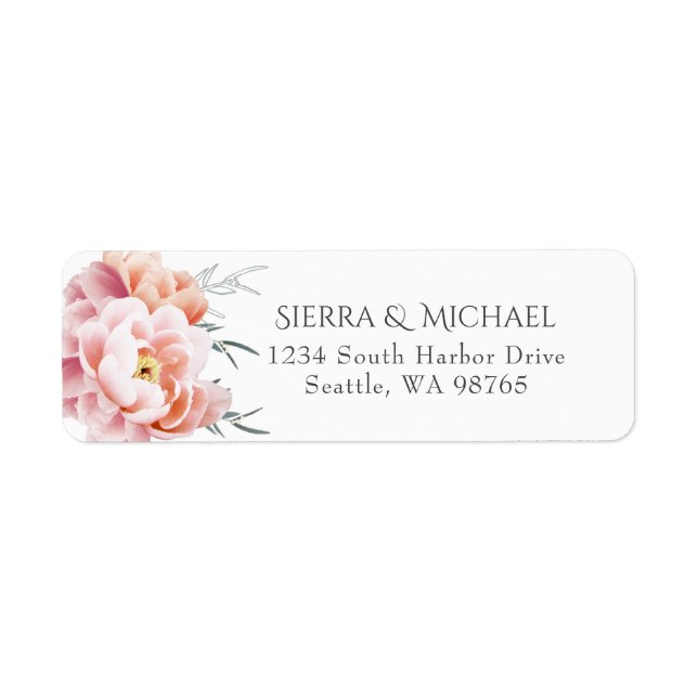 Étiquette Blush Pink Floral Mariage Adresse de retour (Devant)
