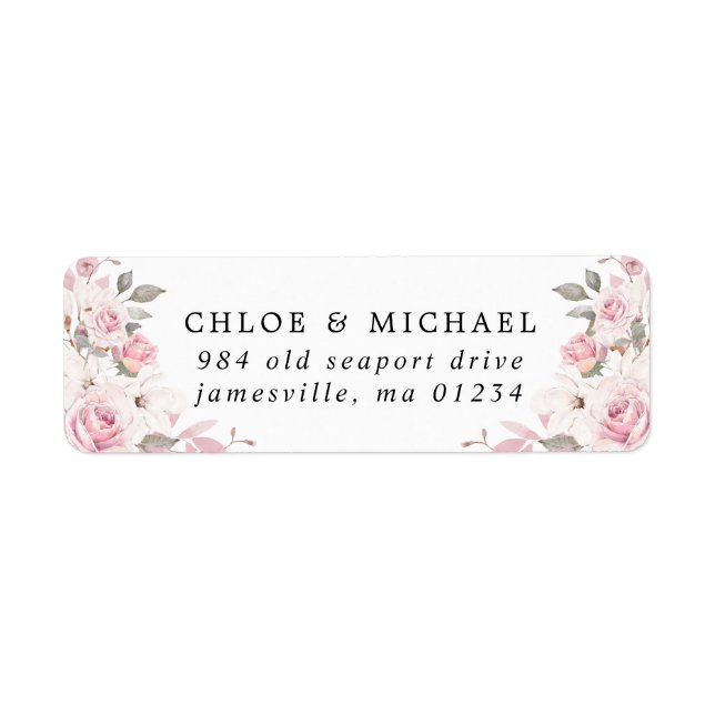 Étiquette Blush Pink Floral Mariage Russe Retour Adresse (Devant)