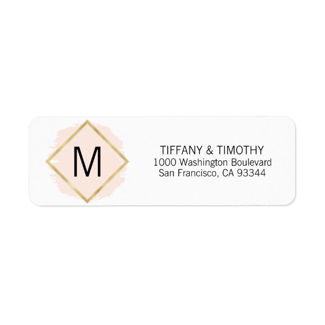 Étiquette Blush Pink Gold Foil Monogramme Adresse de retour (Devant)