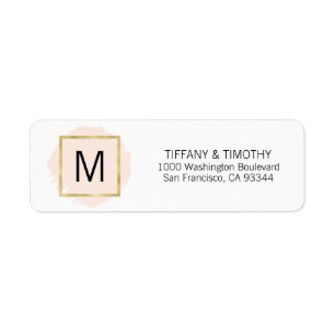 Étiquette Blush Pink Gold Foil Monogramme Adresse de retour
