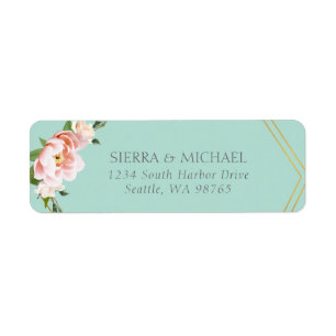 Étiquette Blush Pink Gold Mint Green Mariage Adresse de reto