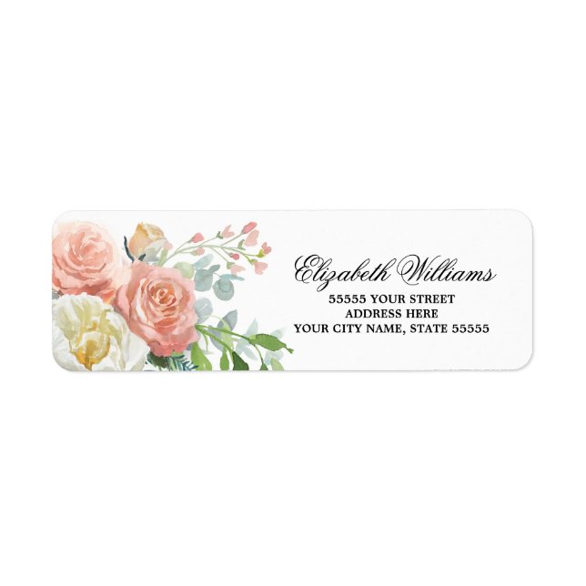 Étiquette  Blush Pink Ivory Floral Mariage Adresse de retour (Devant)