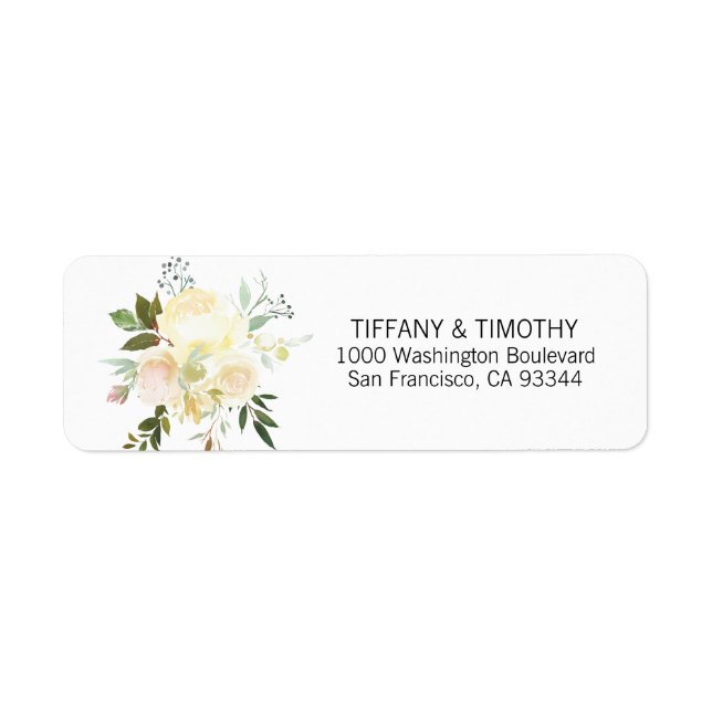 Étiquette Blush Pink Ivory Floral Mariage Adresse de retour (Devant)