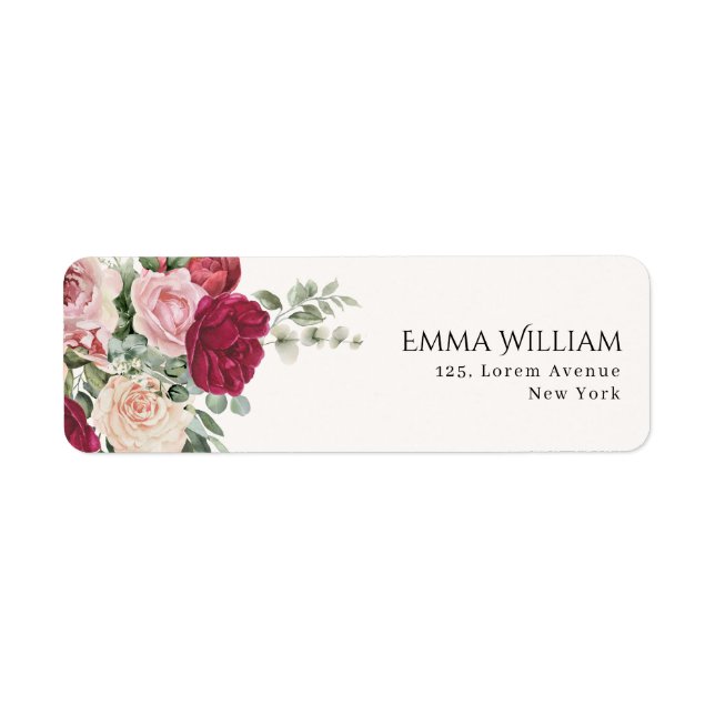 Étiquette Blush Pink Marsala Floral Mariage Adresse de retou (Devant)