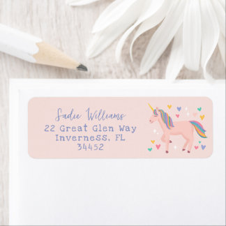 Étiquette Blush Pink Rainbow Unicorn Adresse pour enfants