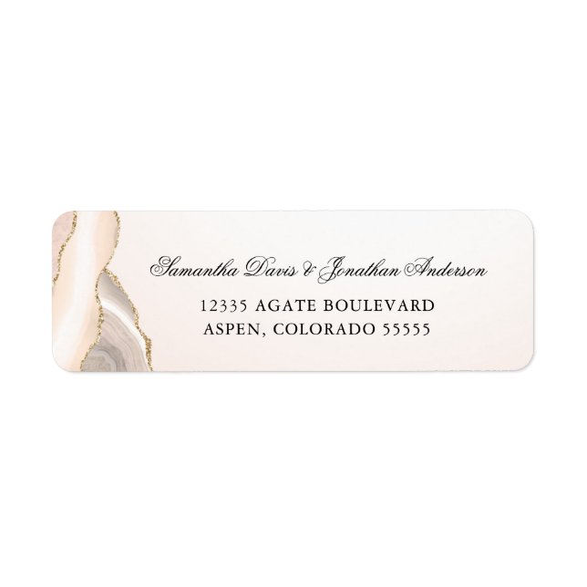 Étiquette Blush Rose et Agate Dorée Écriture Adresse de Reto (Devant)