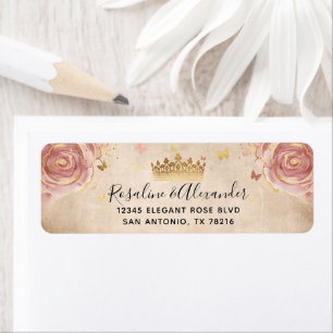 Étiquette Blush Rose et Gold Floral Adresse de retour