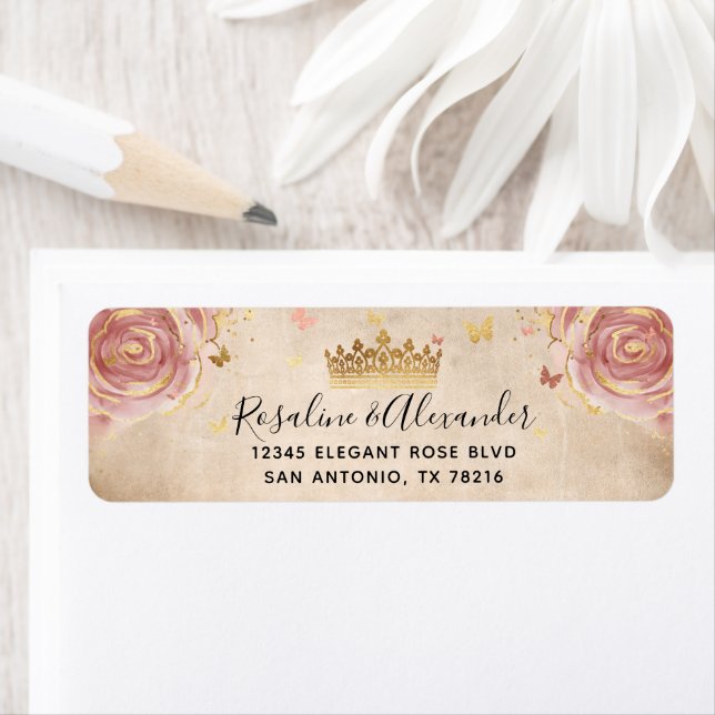 Étiquette Blush Rose et Gold Floral Adresse de retour (En situation)