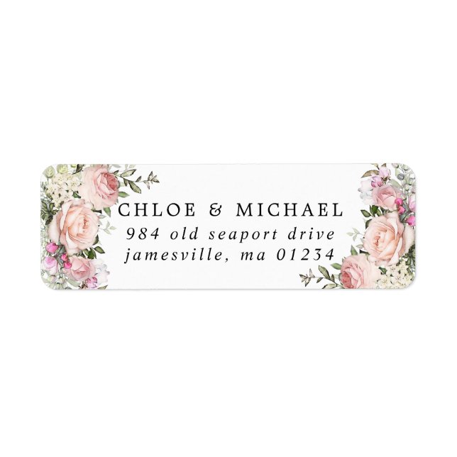 Étiquette Blush rose Floral Russe Mariage Adresse de retour (Devant)