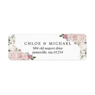 Étiquette Blush rose Floral Russe Mariage Adresse de retour