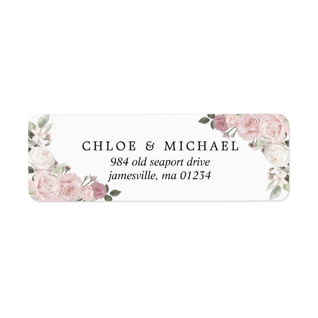 Étiquette Blush rose Floral Russe Mariage Adresse de retour (Devant)