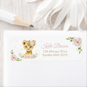 Étiquette Blush Rose Floral Sweet Lion Cub Retour Adresse
