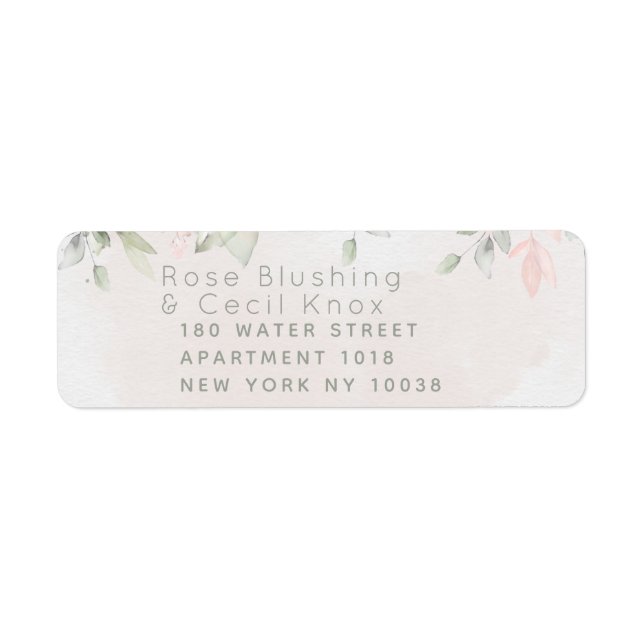 Étiquette Blush Rose Greenery Mariage Adresse de retour (Devant)