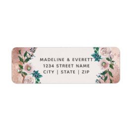 Étiquette Blush Rose Or Floral Mariage Adresse de retour