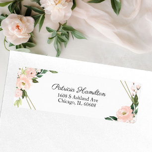 Étiquette Blush Rose Pâle Floral Géométrique Doré
