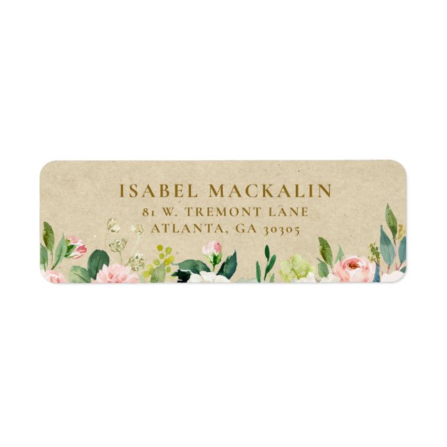 Étiquette Blush Rose Rustique Floral & Kraft Farmhouse Pays (Devant)