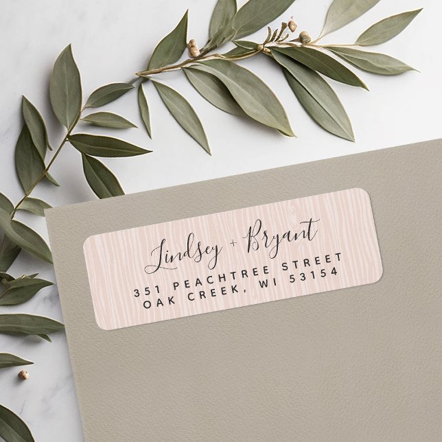 Étiquette Blush Wood Grain Adresse de retour personnalisée (Créateur téléchargé)