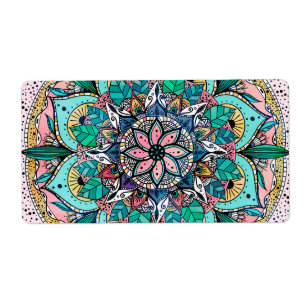 Étiquette Bohème coloré aquarelle Floral Mandala