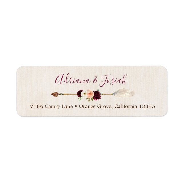 Étiquette Boho Arrow Peach & Burgundy Rusic Floral Adresse (Devant)