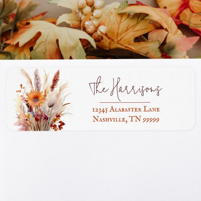 Étiquette Boho Automne Floral Mariage Adresse (Autumn Boho Floral Wedding Address Label)