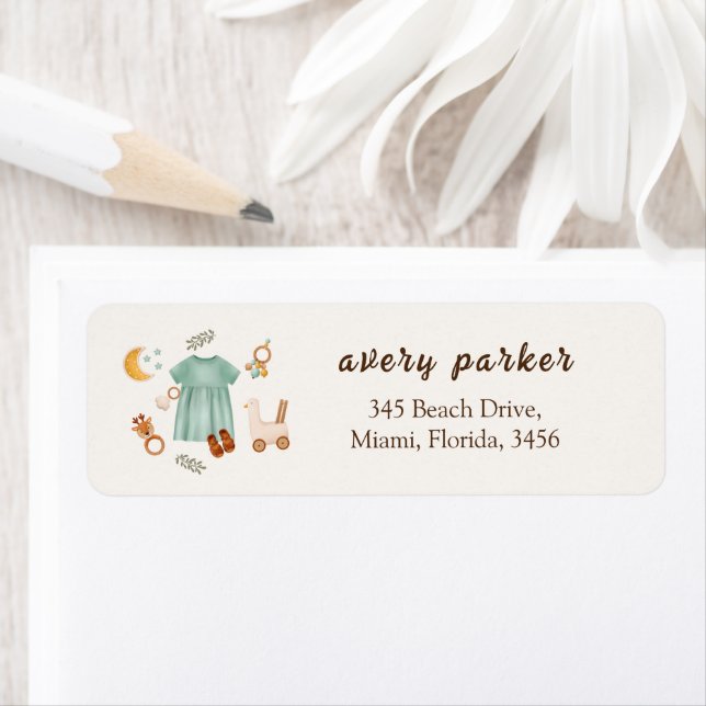 Étiquette Boho Baby Girl Clothes Baby shower Adresse de reto (En situation)