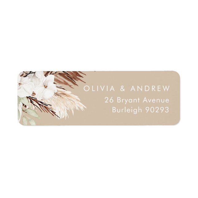 Étiquette Boho Beige Modern Floral Mariage Retour Adresse (Devant)