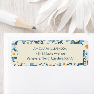 Étiquette Boho Blue White Floral Adresse de retour personnal