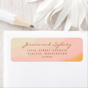 Étiquette Boho Chic Aquarelle rose et jaune Mariage