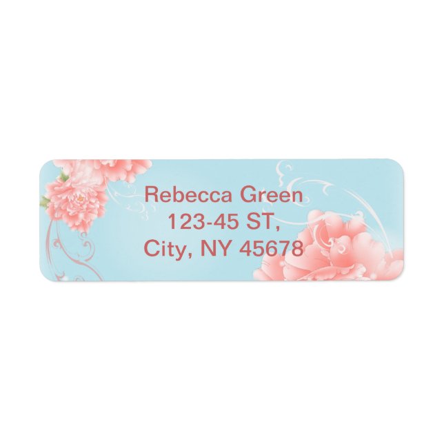 Étiquette boho chic bleu aquarelle fleurs rose fleurie (Devant)