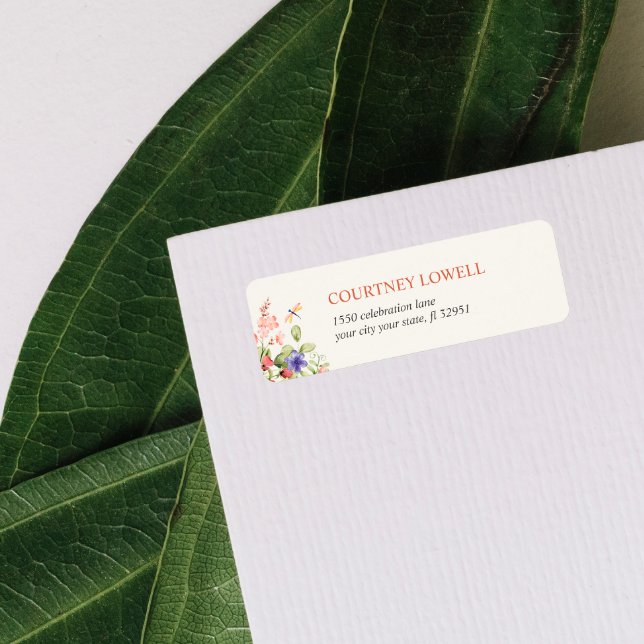 ÉTIQUETTE BOHO CHIC FLOWER DRAGONFLY GARDEN (Créateur téléchargé)