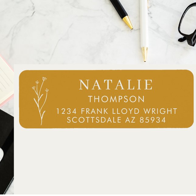 Étiquette Boho Chic Mustard Yellow Adresse de retour (Créateur téléchargé)