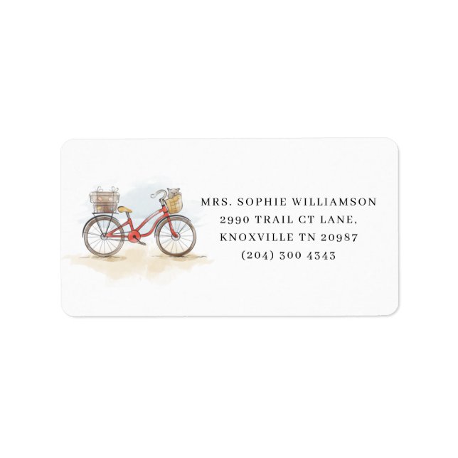 Étiquette Boho Chic Watercolor Classic Bike Adresse (Devant)