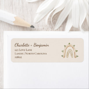 Étiquette Boho Dinosaur Baby shower beige Adresse de retour