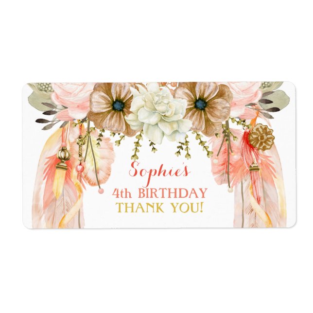 Étiquette Boho Dream Catcher Bouteille d'eau Merci cadeau (Devant)