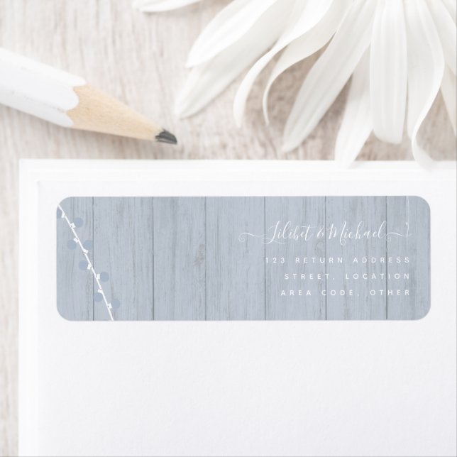 Étiquette BOHO Dusty Blue Driftwood Mason Jars Mariage (En situation)