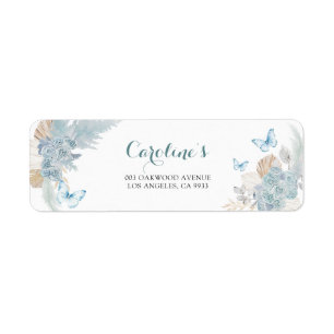Étiquette Boho Dusty Blue Fbattage sur l'adresse papillon