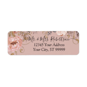 Étiquette BOHO Dusty Rose Blush Watercolor Fall Gold Floral