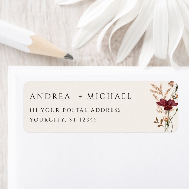 Étiquette Boho Fall Fleur sauvage Mariage Adresse de retour (En situation)