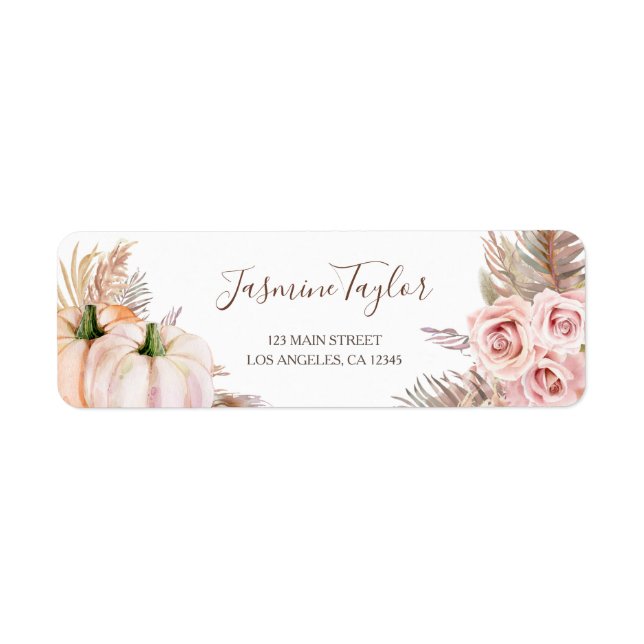 Étiquette Boho Fall Floral Citrouille Return Adresse Label (Devant)