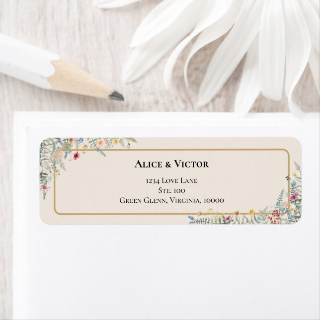 Étiquette Boho Fleur sauvage Fern Beige Mariage Adresse de r (En situation)