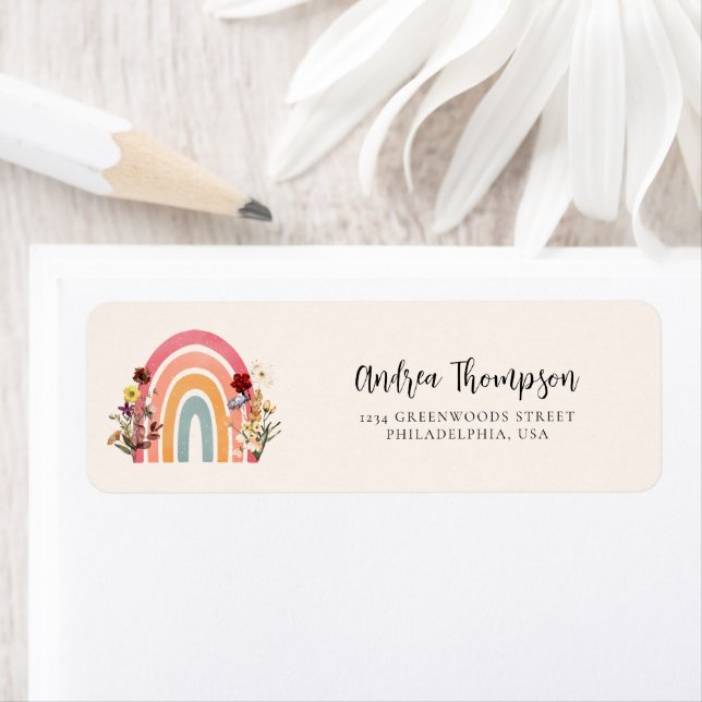 Étiquette Boho Fleur sauvage Rainbow Adresse de retour (En situation)