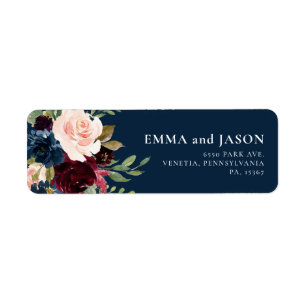 Étiquette Boho Floral Burgundy Navy Adresse de retour Label