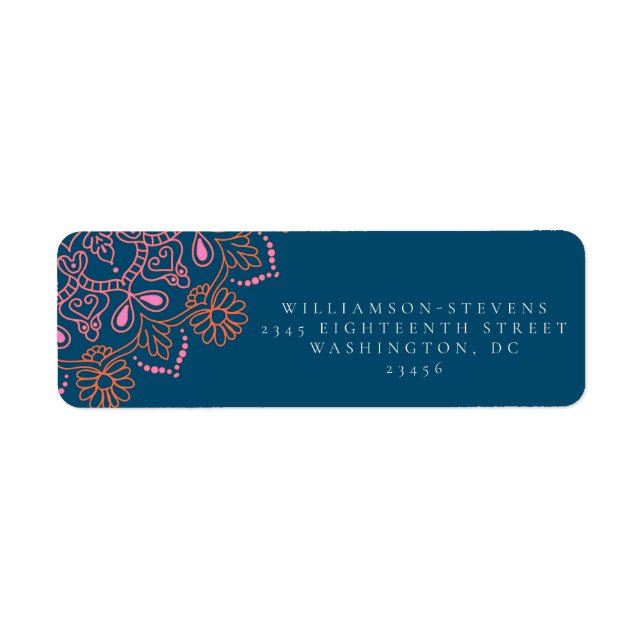 Étiquette Boho Floral Mandala Turquoise Bleu Élégant Mariage (Devant)