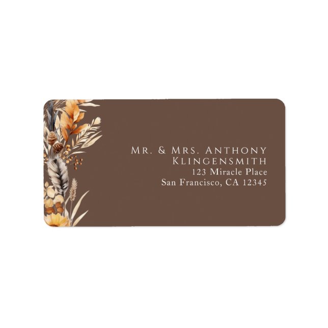 Étiquette Boho Floral Minimal Brown (Devant)