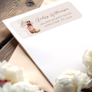 Étiquette Boho Floral Western Pink Cowgirl Baby shower de dé