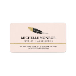 Étiquette Boho Gold tendance concepteur de plume rose